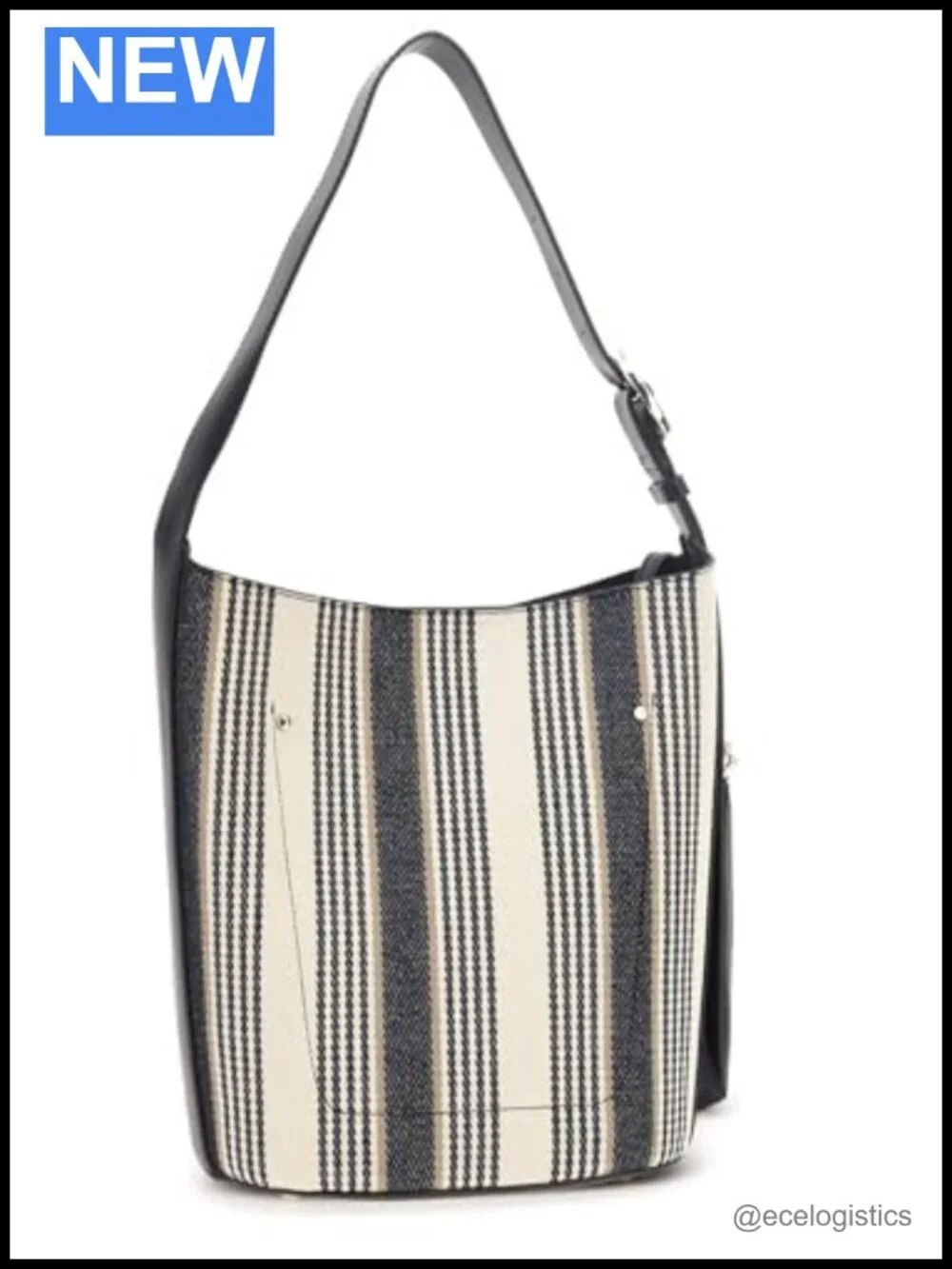 NICOLEETE Canvas Large Bucket Bag Shiny Gold Hardware Shoulder Purse